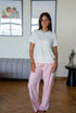 Women summer pajama set White T-shirt + Soft Candy x Orange Stripes Pants